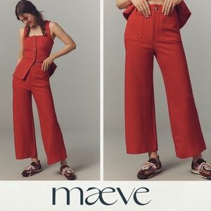 The Colette Knit Crop Wide-Leg Pants by Maeve 
Size 29 True Red